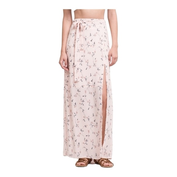 JOA x Revolve Light Pink Floral Tie Waist High Slit Maxi Skirt Small NWT - Picture 7 of 14
